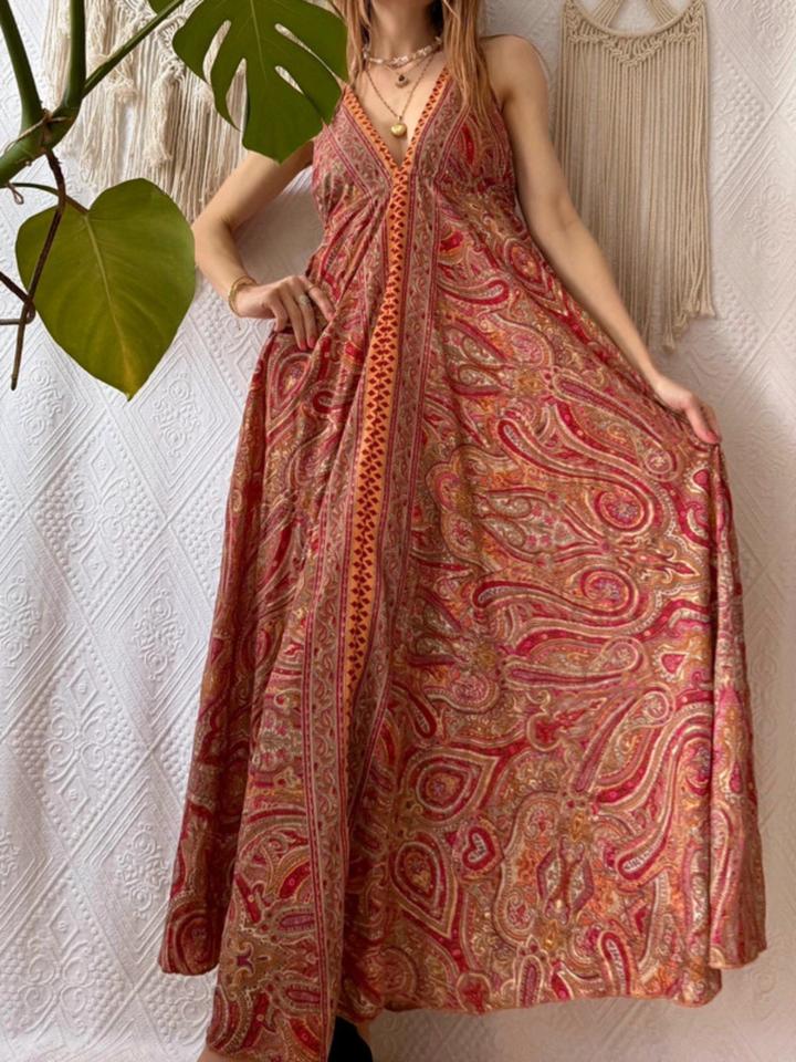 Boho Vintage India Silk Maxikleid Hippie S M Paisley in Durmersheim