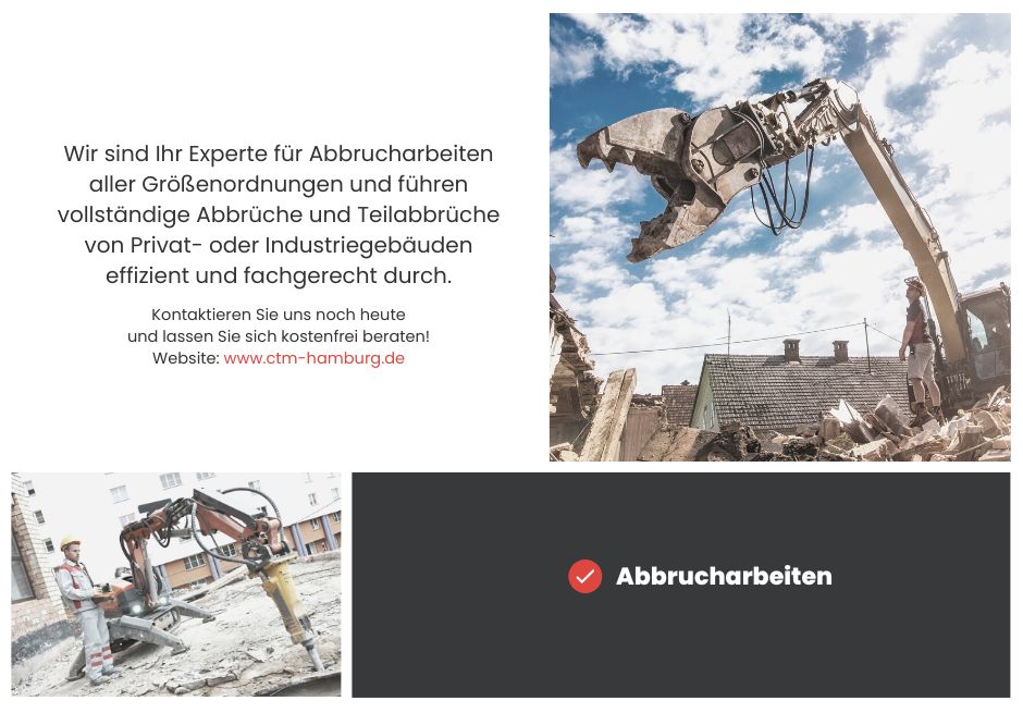 Abbruch | Abbrucharbeiten | Hausabbruch | Abriss | Abrissarbeiten | Hausabbruch | Rückbau | Abbruchunternehmen | Hausabriss | Abbruchhammer | Abbruchbagger | Entsogung | Sanierung | Kernsanierung in Hamburg