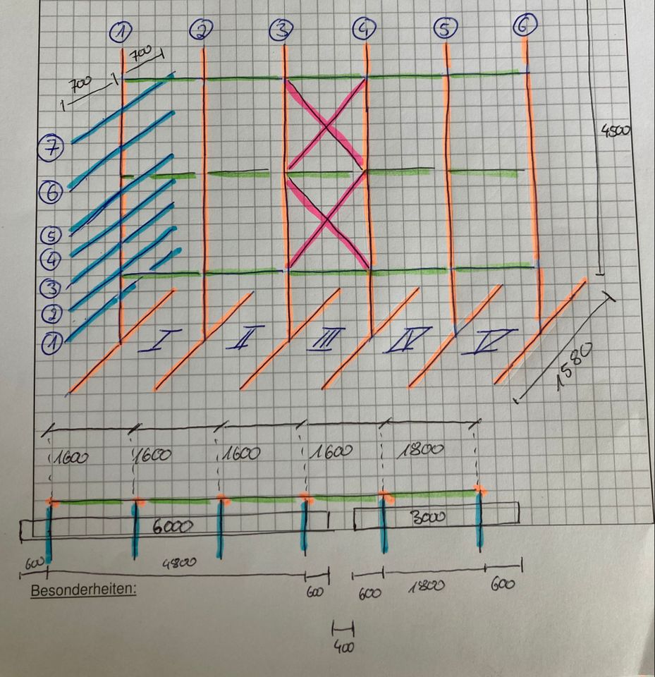 Doppelseitiges Kragarmregal Höhe 4,5m, Länge 8,4m, 8 Lagerebenen in Herdorf