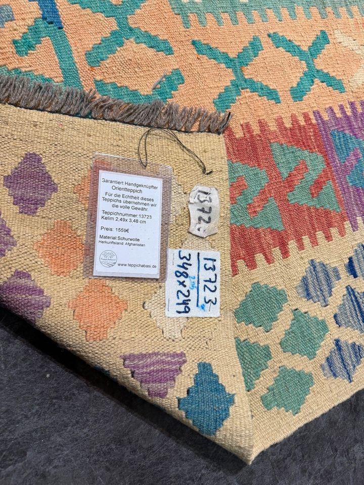 Afghan Kelim 249x348 blau Handgewebt Kilimteppich rug wolle in Berlin