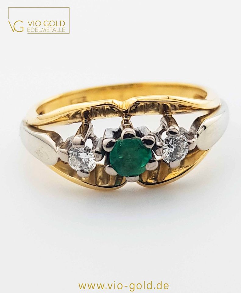 Gold Ring m. Smaragd 0,175 ct. & Diamanten 0,146 ct. | RG 52 | 14 Kt. 585 Gelb - & Weißgold - N 4602 in Regensburg