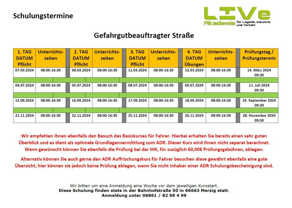 Schulung zum Gefahrgutbeauftragen Straße in Merzig