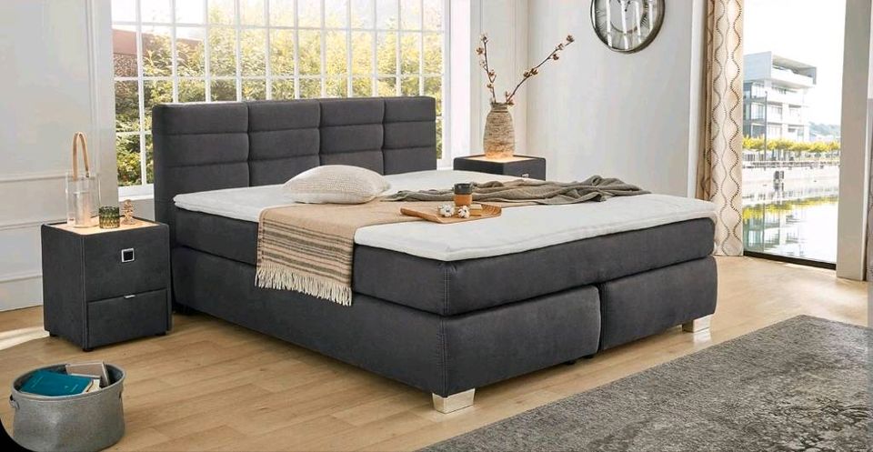 Mannheim: Boxspringbett 180x200, dunkelgrau, neuwertig in Lampertheim