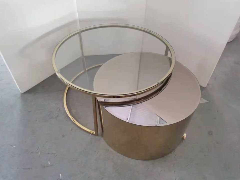Luxus Designer MDF Spiegel Tisch, 2 in 1 Couchtisch - Hochglanz mit goldenen Beinen in Bonn