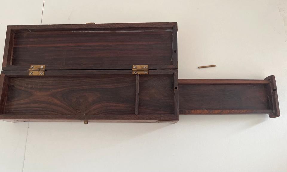Antique Holz Stiftebox Hülle Stift Box Messing Kiste Defekt in Abstatt