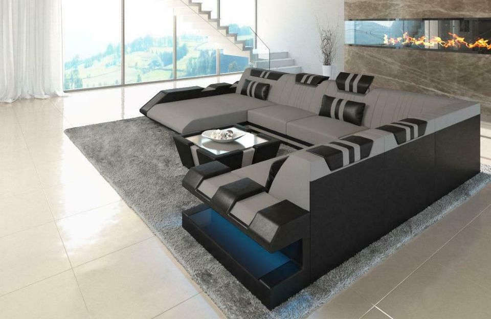 Stoff Sofa Couch Wohnlandschaft Apollonia XXL mit LED Beleuchtung in Berlin