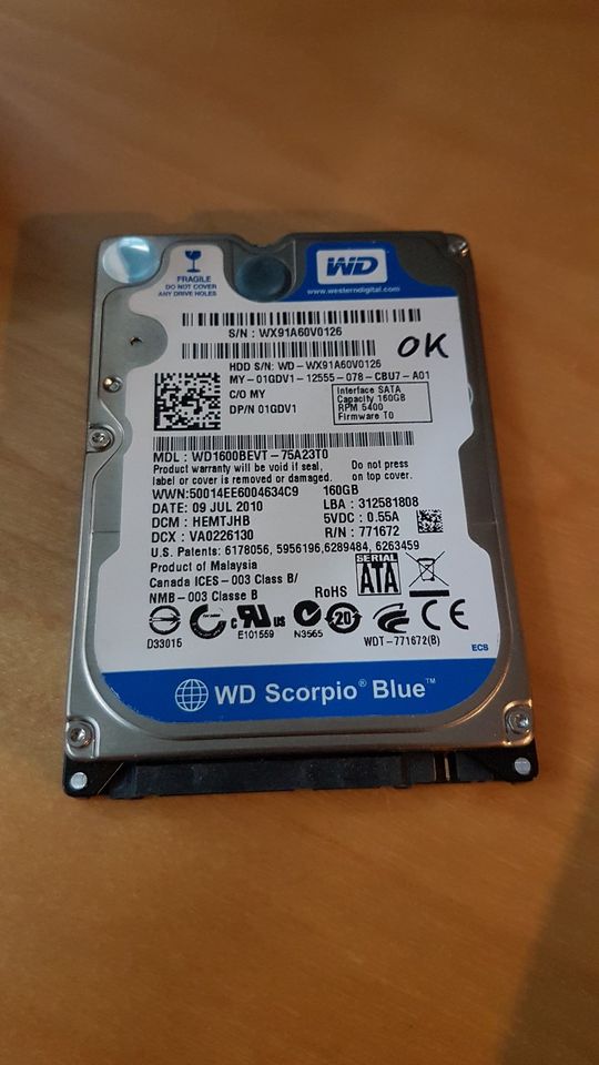 WD Scorpio BLUE 2,5" 160GB Festplatte HDD SATA in Karlstein