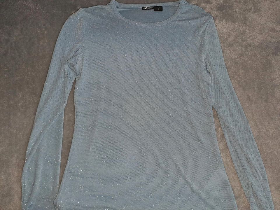 Up2Fashion Langarmshirt Pullover Glitzer Hellblau/Blau M in Kahla