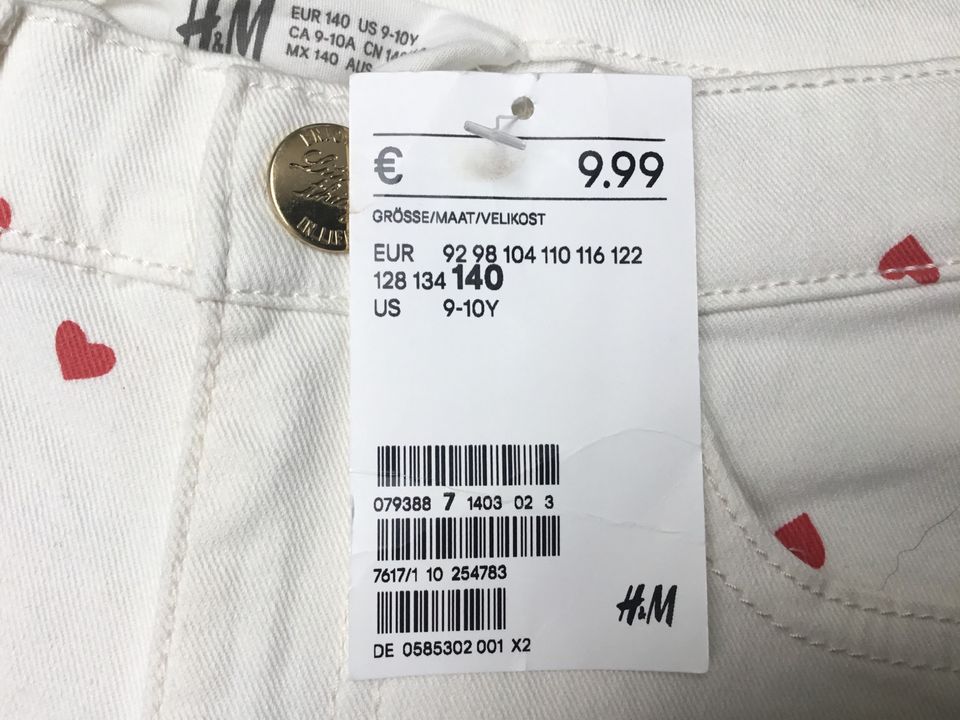 NEU, Jeans-shorts, „H&M“, weiß, Größe 140 in Leinach