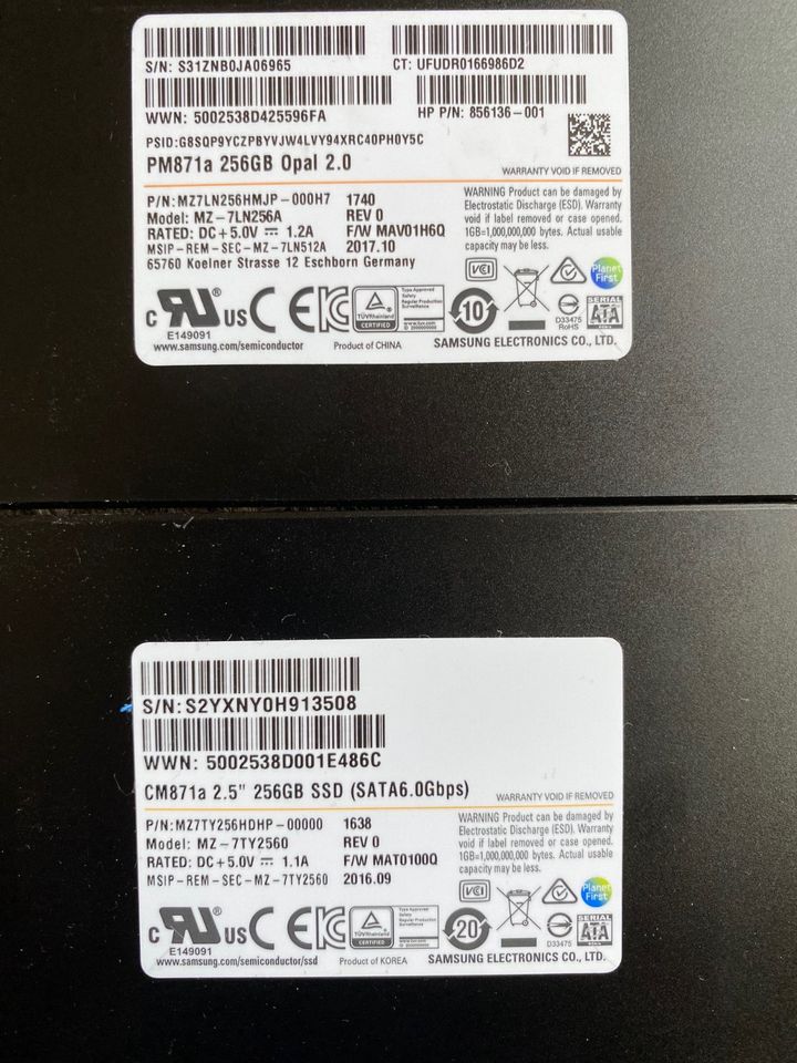 6 Stück SSD Festplatten Sasmung PM871a 256GB Opal 2.0 MZ-7LN256A in Gunzenhausen