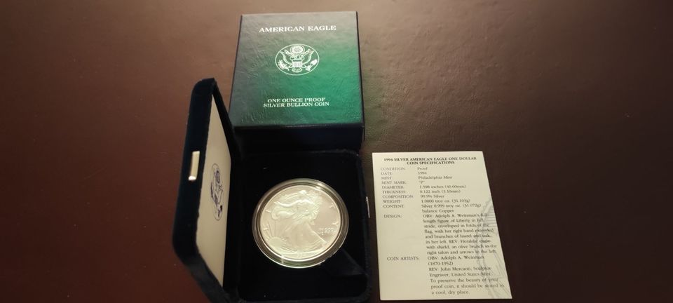 American Eagle PP 1994 - Silber polierte Platte - Wertanlage Set in Bingen