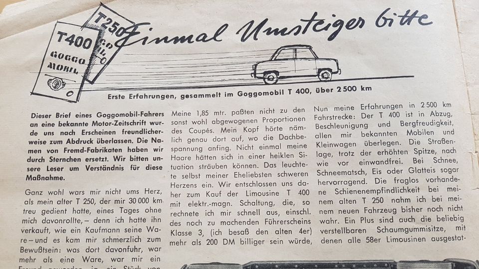 Goggo Zeitschrift für Goggomobilfahrer 5/1958 in Aying