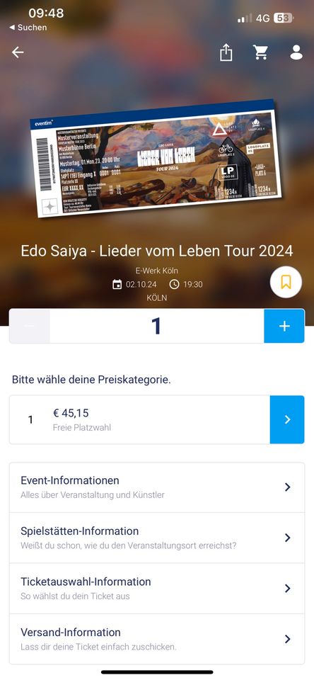 5x Tickets Edo Saiya Köln in Kettig