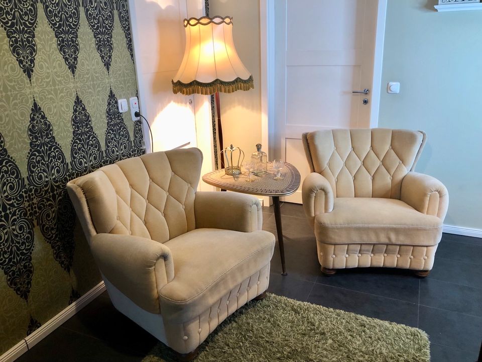 2 Mid Century Wohnzimmer Sessel, beige, Retro, Vintage Lounge in Neumünster