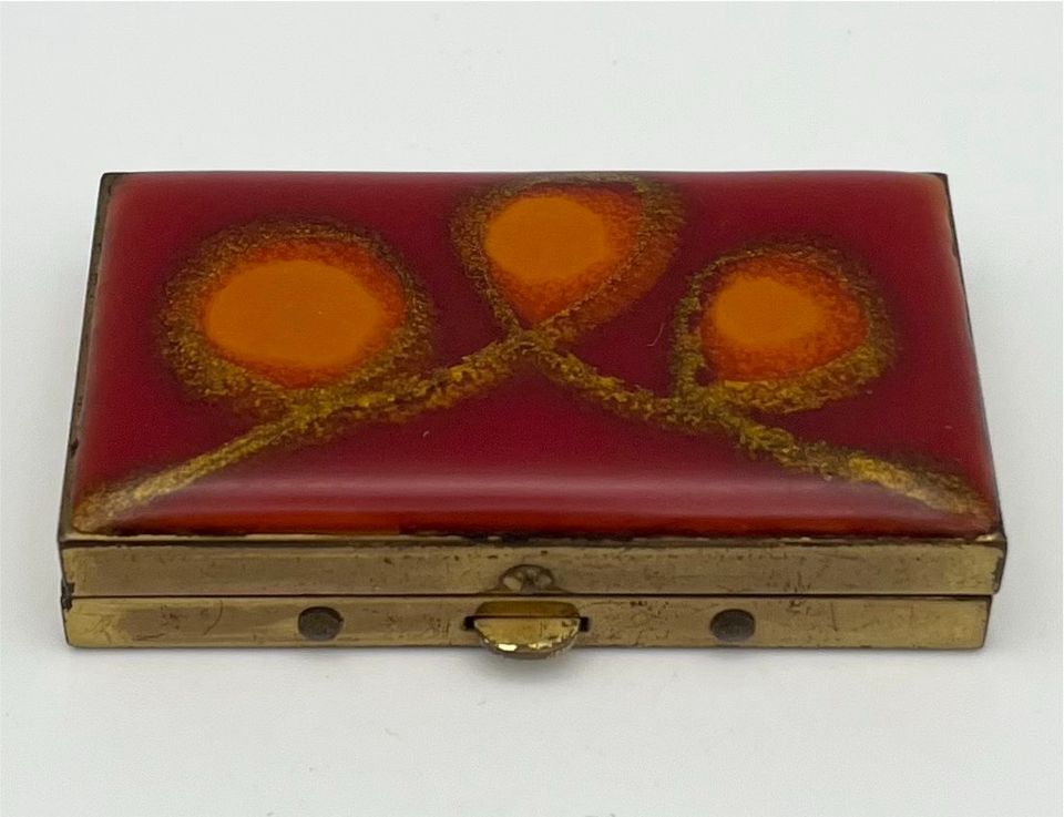 Vintage Pillendose Schmuckbox Emaille Kunst Design Rot Schatulle in Schwerin