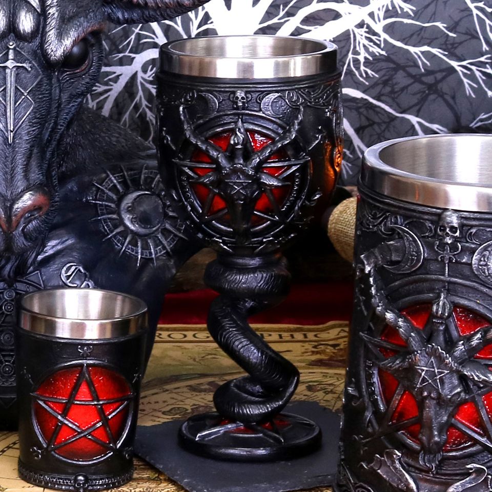 Baphomet Kelch Trinkbecher 250ml Edelstahleinsatz Esoterik Gothik in Schönebeck (Elbe)