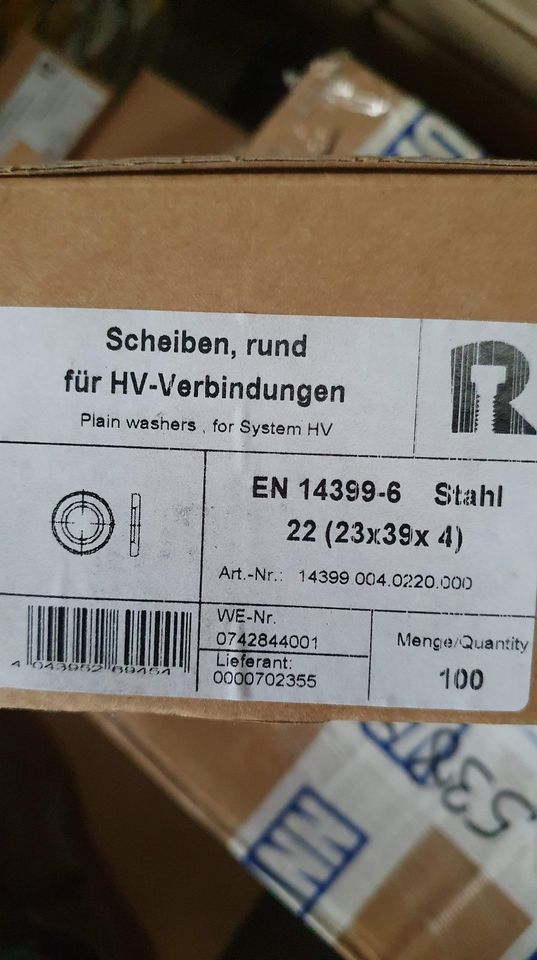 100 x Stahlbau Unterlegscheiben HV300 für M22 NEU Peiner in Wadgassen