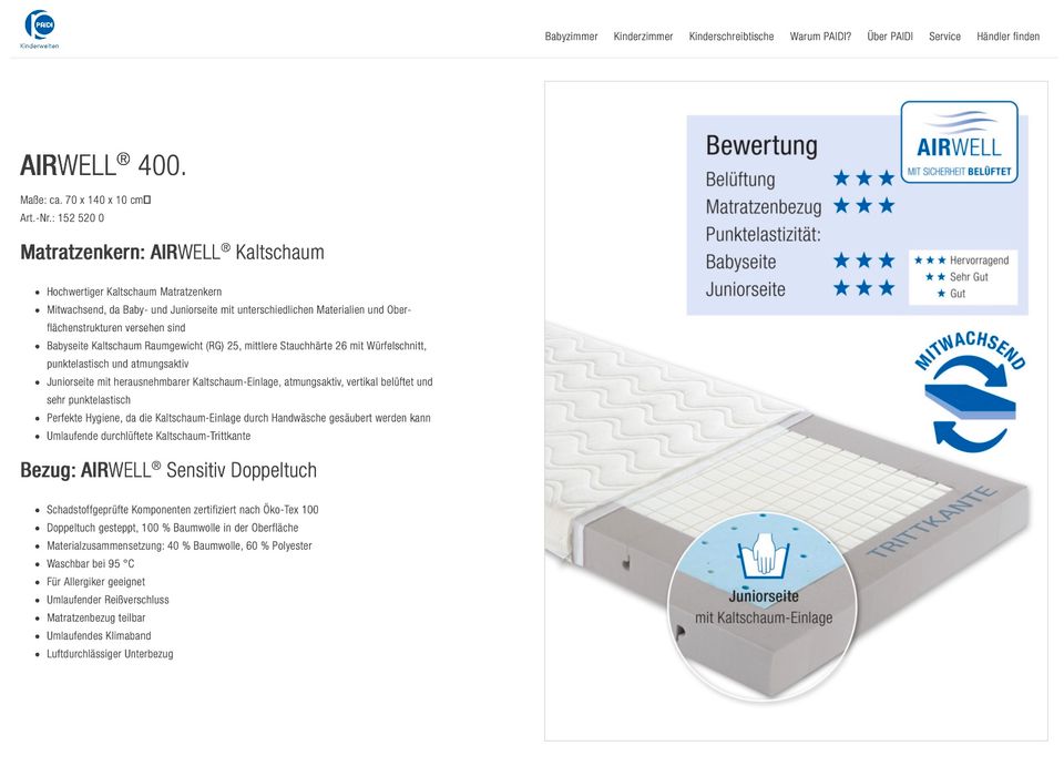Paidi Matratze Airwell 400 Gitterbett Babybett 140x70cm NP: 235€ in Hamburg