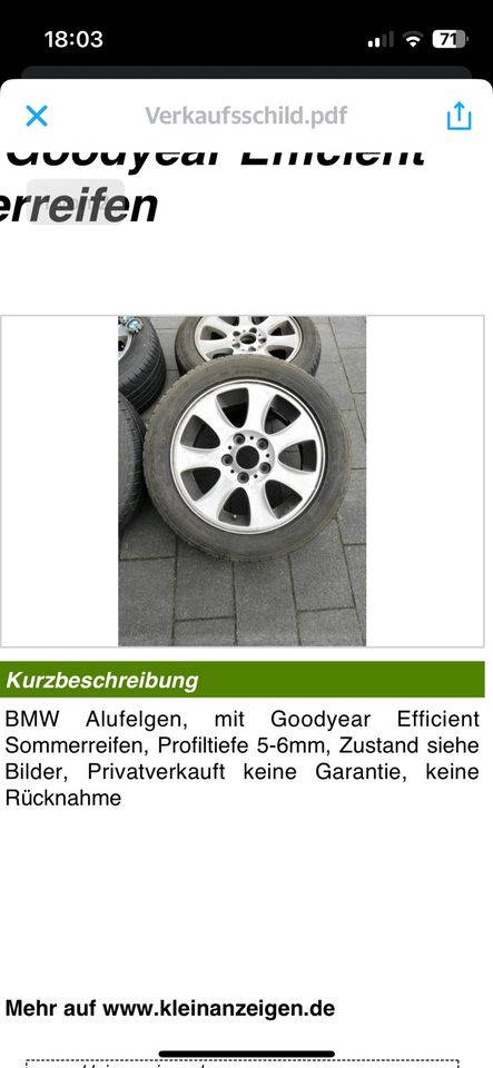 BMW Alufelge mit Goodyear Efficient Sommerreifen in Schloß Holte-Stukenbrock