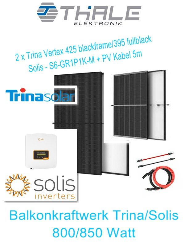 Balkonkraftwerk Solis S6GR1P 1000W+2xTrina Vertex 430 blackframe in Fürstenau