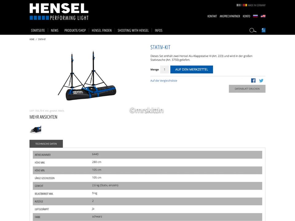 HENSEL Stativ-Kit 223: 3 Stück Alu-Klappstative VI + Stativtasche in Würzburg