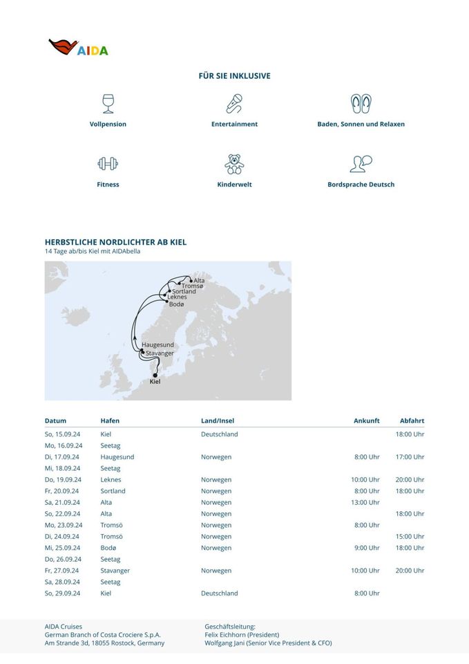 AIDA bella HERBSTLICHE NORDLICHTER AB KIEL 14 Tage in Wertheim