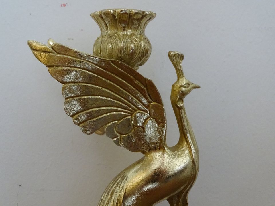 Kerzenhalter Kerzenständer  Pfau Figur Deko gold Poly in Wiesbaden