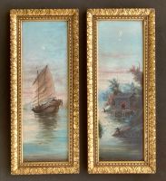 2 Gemälde Hochformat 58 X 24 altes Ölbild Goldrahmen Segelschiff Dresden - Niedersedlitz Vorschau