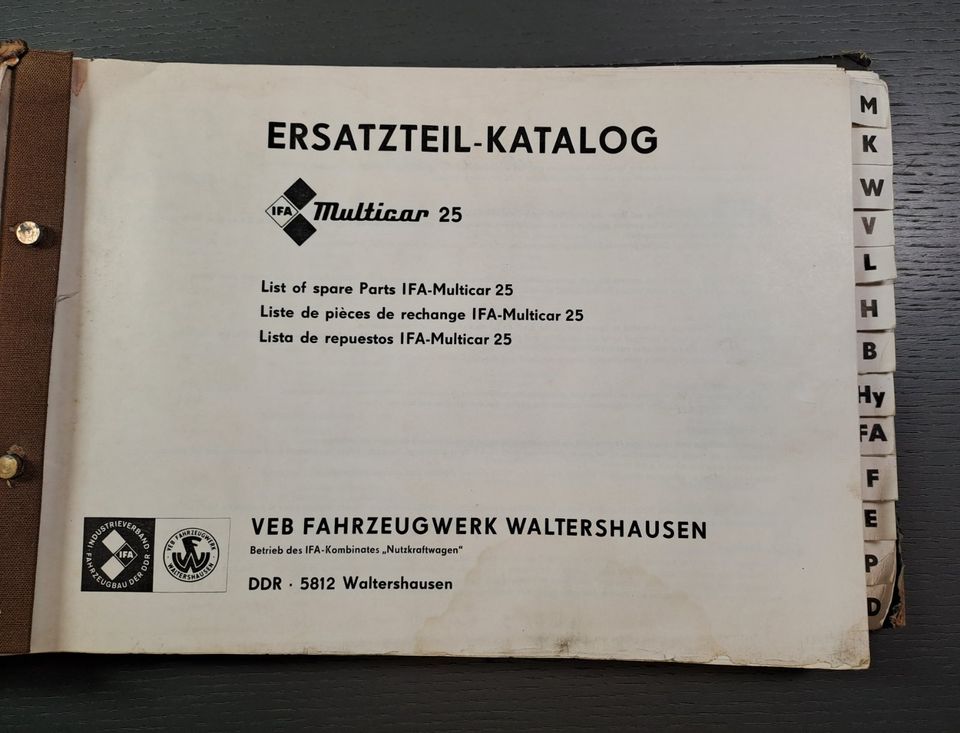 Original DDR IFA Multicar 25 Ersatzteilkatalog in Alfeld (Leine)