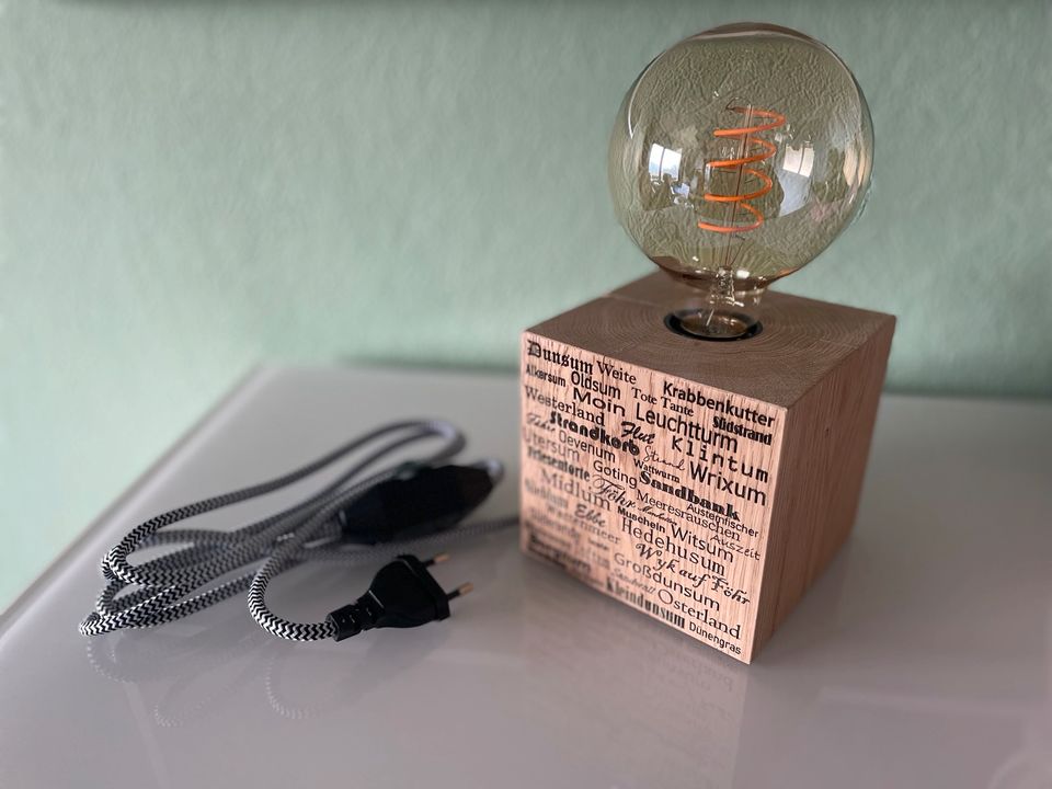 Tischlampe Wyk Föhr Orte Vintage Eiche massiv Holz Edison Retro in Höxter