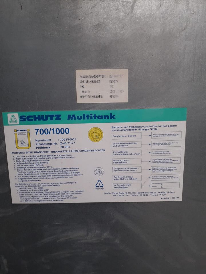 Heizöltank 1000 Liter v. Fa. Schütz doppelwandiger Öltank Diesel in Großsteinberg
