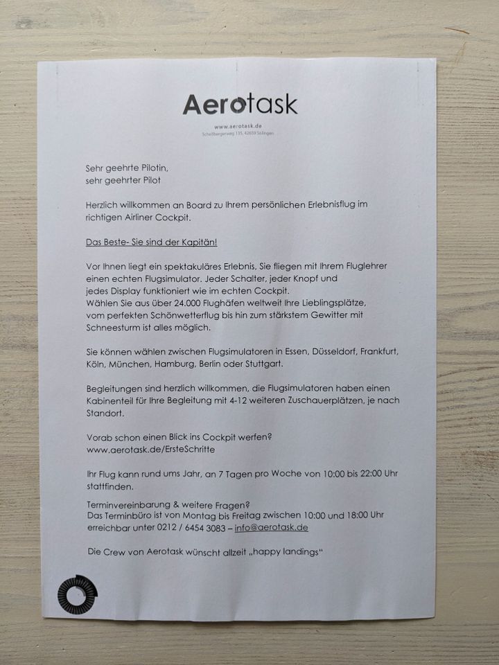 Gutschein für 2x60min echter Flugsimulator AEROTASK Neupreis 179€ in München