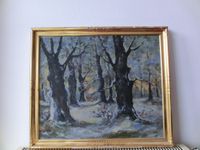 Antikes Ölgemälde Wald Bäume Holz Platte Gemälde Öl Bild Sig.1936 Bayern - Ruderatshofen Vorschau