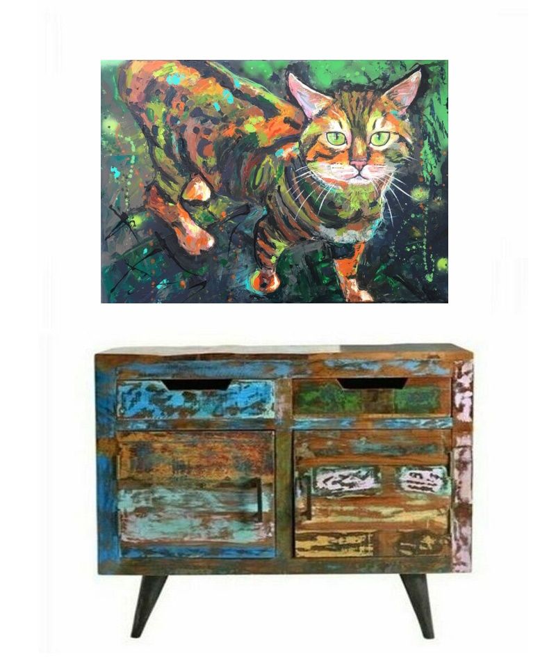 Original Bild Gemälde Katze Kater Cat Bengal Leopard Wildkatze in Porta Westfalica