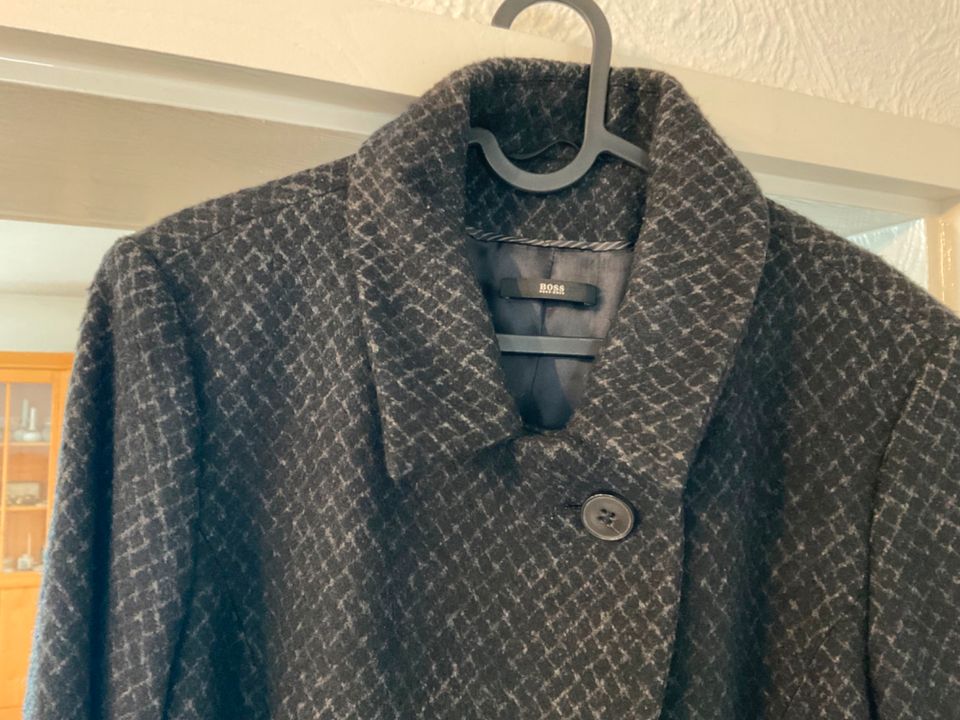BOSS black Edition Mantel Gr. 42 schwarz grau Wolle mit Seide in Stadland