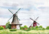 Greetsiel Mühle Zwillingsmühlen A3 Kunstdruck Aquarell Kunstdruck Niedersachsen - Delmenhorst Vorschau