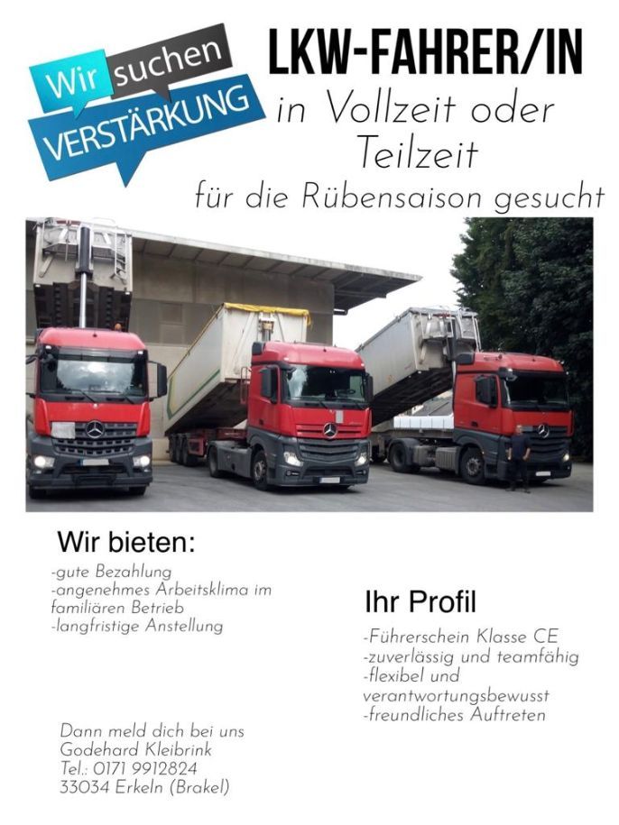 LKW Fahrer/in in Voll- und Teilzeit (m/w/d) in Brakel