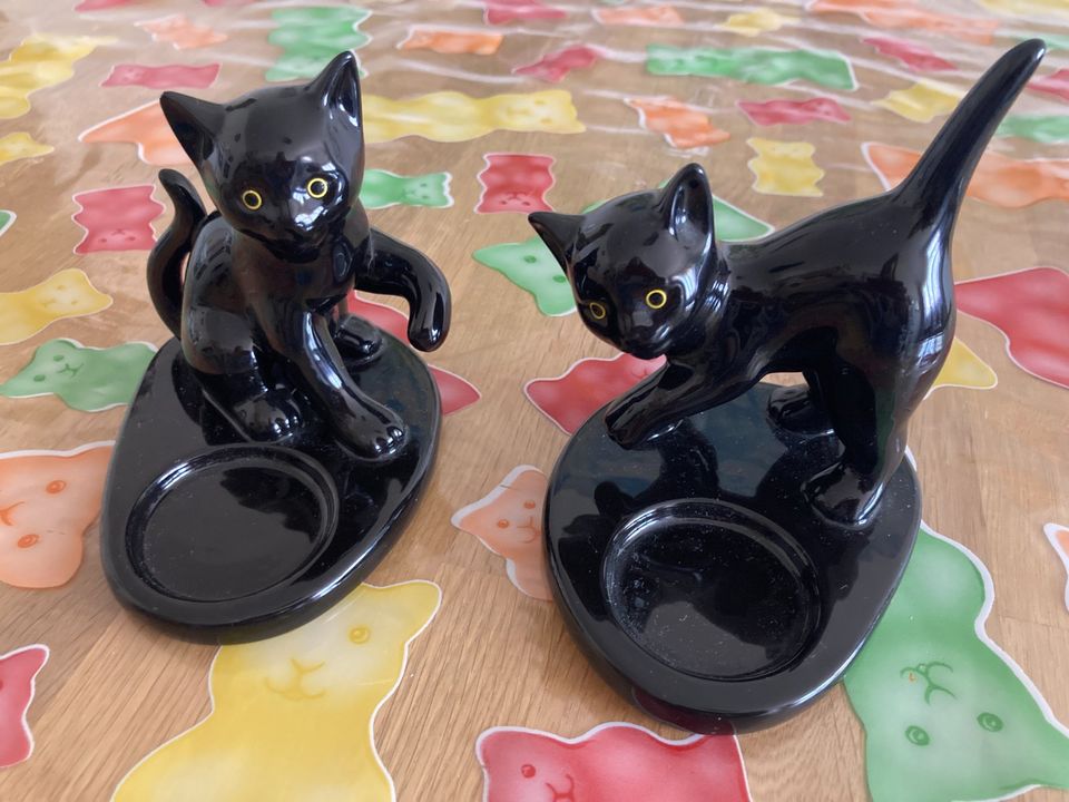 Partylite schwarze Kätzchen Teelichthalter Katzen Paar Pärchen in Berlin
