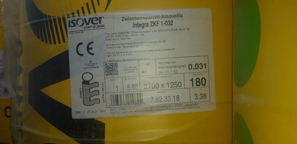 ISOVER Klemmfilz 032 Zwischensparrendämmung 180 mm Dämmung in Winnweiler