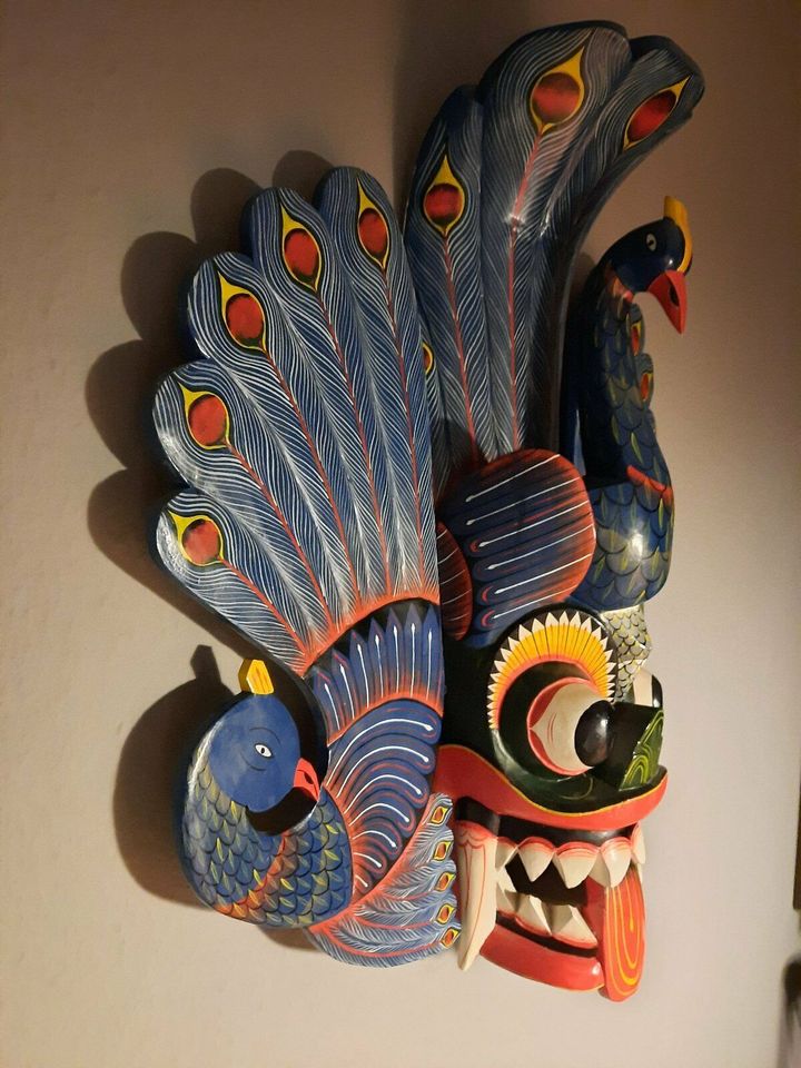 Indonesische Barong Maske aus Holz, Wandmaske, handgeschnitzt in Langenfeld