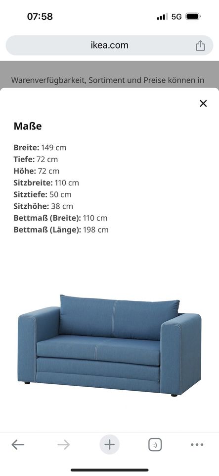 Ikea Askeby Schlafsofa Sofa  blau 1,5 Jahre wenig genutzt NP 229€ in Regensburg