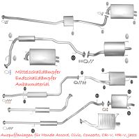 Honda Accord Civic Concerto CRX CR-V HR-V Prelude Jazz Auspuff Endschalldämpfer Mittelschalldämpfer Hosenrohr Katalysator Rußpartikelfilter Sportauspuff Lambdasonden Flexrohre Rohre Winkelrohre Sachsen - Hoyerswerda Vorschau