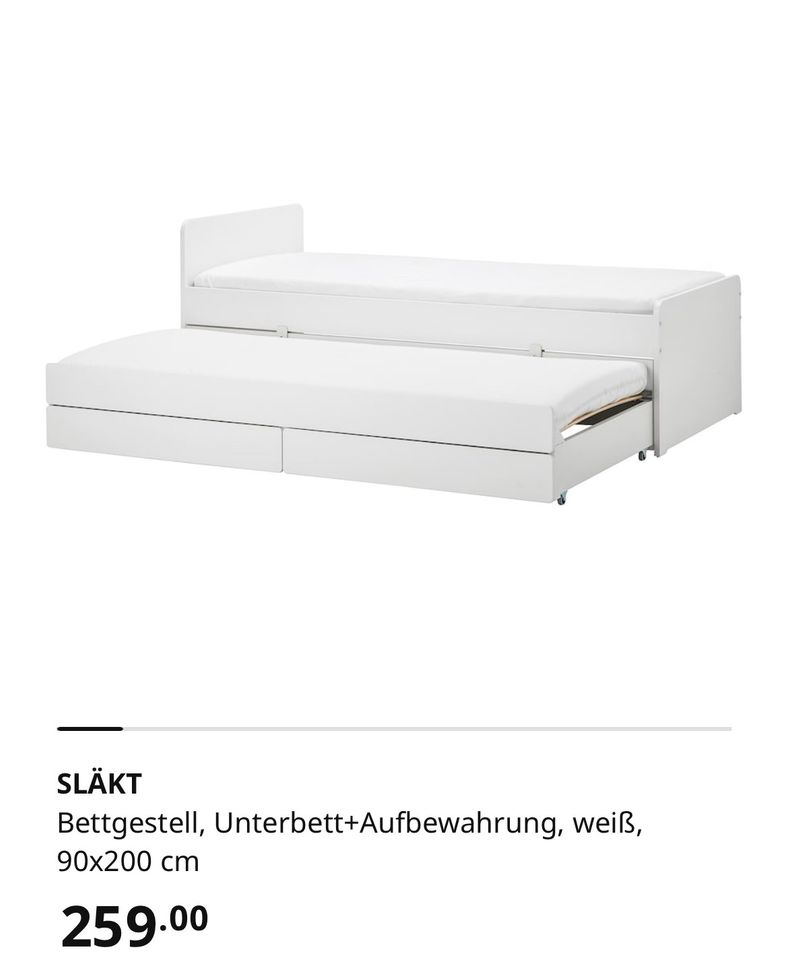 SLÄKT Bettgestell mit Unterbett, weiß, 90x200 cm *Neuwertig* in Erfurt