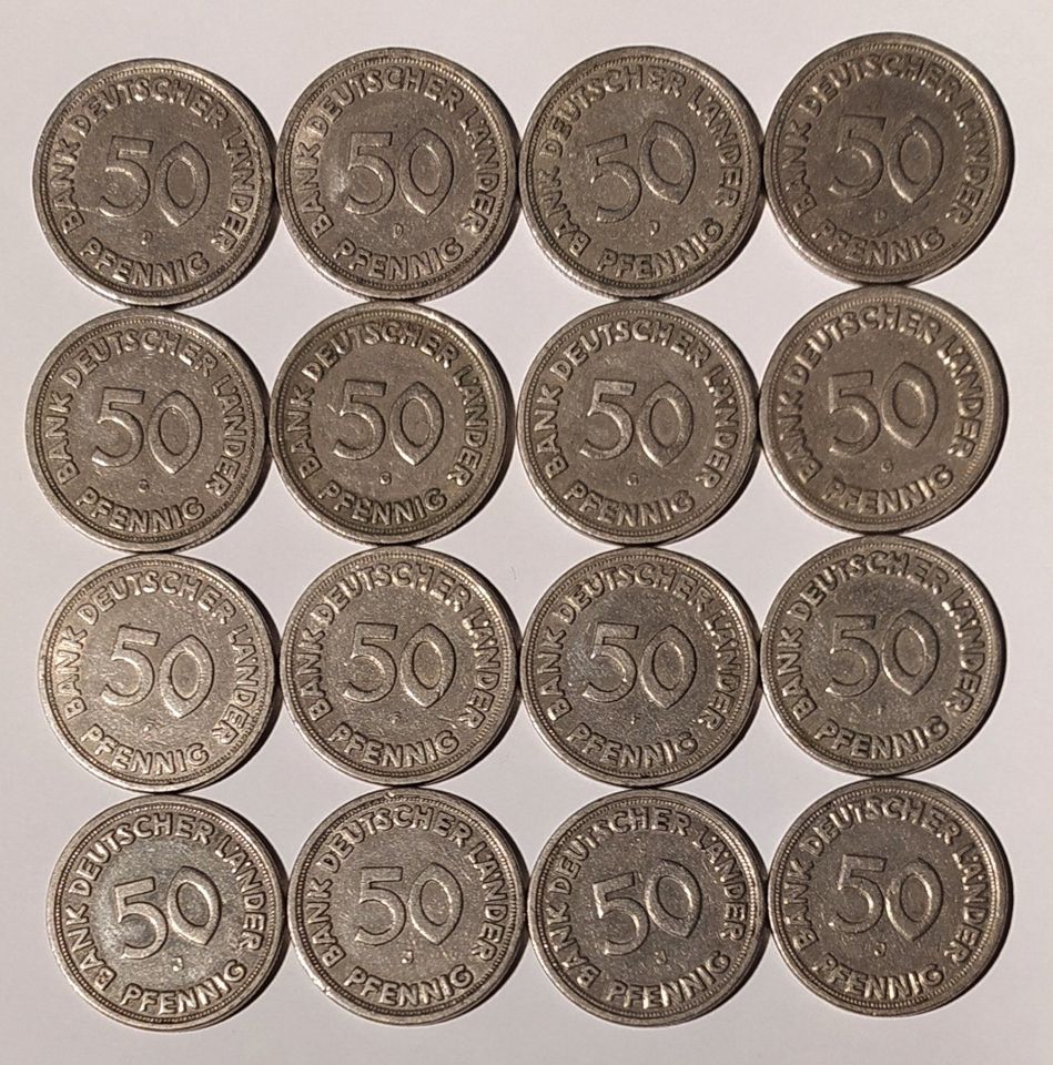 50 Pfennig 1949, 16 Münzen, Bank deutscher Länder, 4 Sets D F G J in Chemnitz