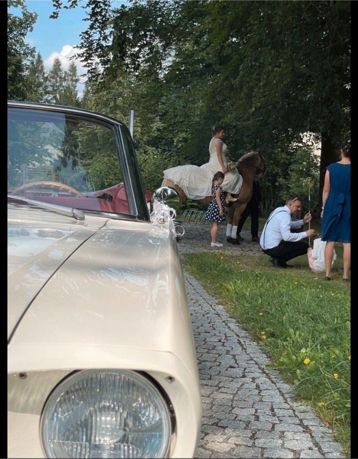 Mustang als Hochzeitsauto mieten - schickes, weißes Cabrio mit V8 in Pirna