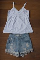 Set Jeansshort, Hotpant, Short mit Spitze und Top, Gr. 34 bzw 164 Hessen - Homberg (Efze) Vorschau