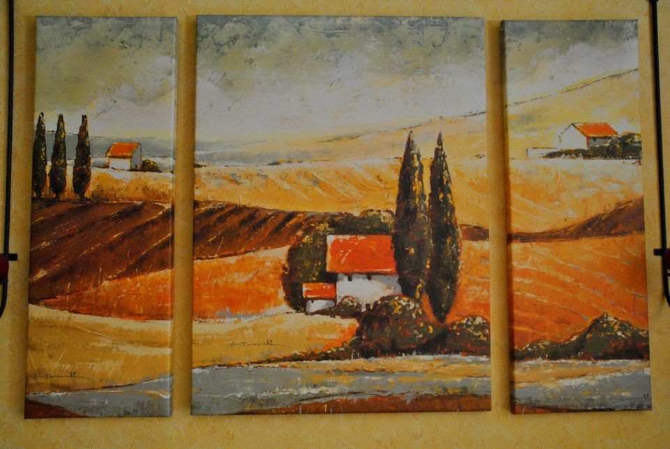 Wandbild dreiteilig "Toscana" +Wandkerzenhalter +Kerzen Neuwertig in Satrup