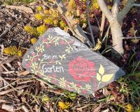 Alte Schieferdachschindel mit Motiv Rose, "bin im Garten" Sachsen - Zettlitz bei Rochlitz Vorschau