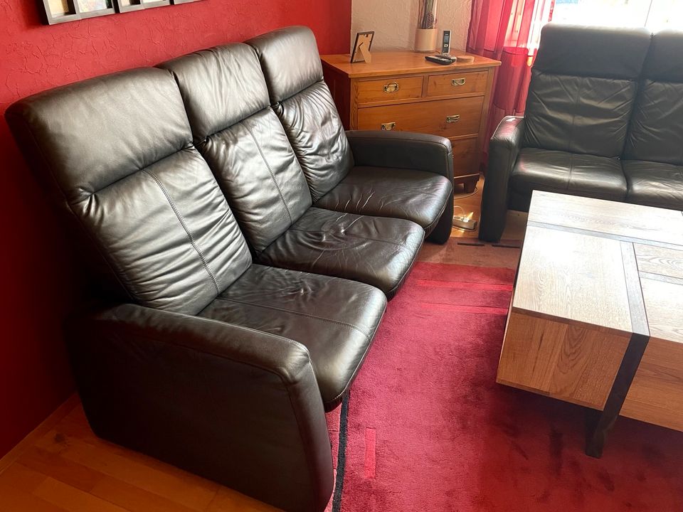 3er Set Ledersofa 3 Sitzer Couch Schwarz 3er, 2er, 1er Sessel in Schlitz