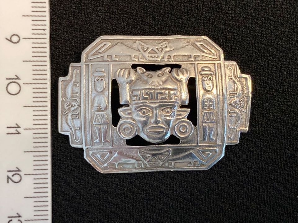 Vintage Brosche Pin Azteken, Maya 925 Silber Peru, 9g Antik in Berlin